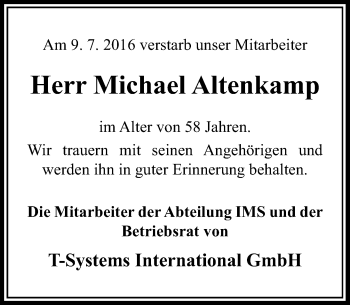 Todesanzeige von Michael Altenkamp von Rheinische Post