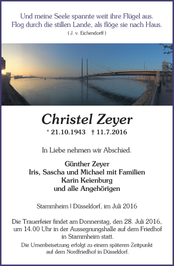 Todesanzeige von Christel Zeyer von Rheinische Post