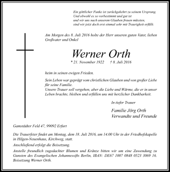 Todesanzeige von Werner Orth von Rheinische Post