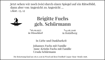 Todesanzeige von Brigitte Fuchs von Rheinische Post