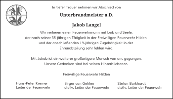 Todesanzeige von Jakob Langel von Rheinische Post