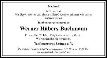 Todesanzeige von Werner Hübers-Buchmann von Rheinische Post