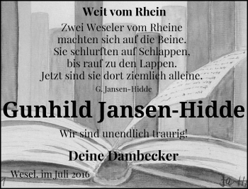 Todesanzeige von Gunhild Jansen-Hidde von Rheinische Post