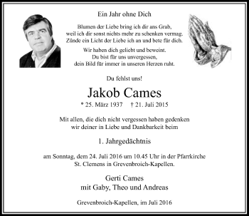 Todesanzeige von Jakob Cames von Rheinische Post