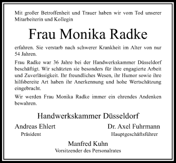 Todesanzeige von Monika Radke von Rheinische Post