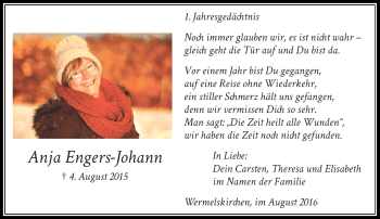 Todesanzeige von Anja Engers-Johann von Rheinische Post