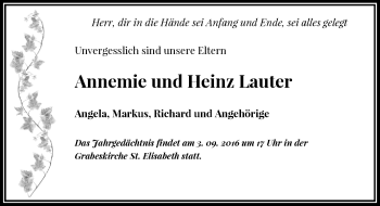 Todesanzeige von Annemie und Heinz Lauter von Rheinische Post