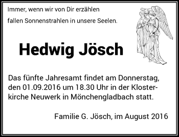 Todesanzeige von Hedwig Jösch von Rheinische Post