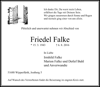 Todesanzeige von Friedel Falke von Rheinische Post