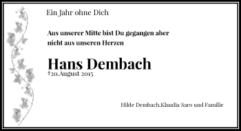 Todesanzeige von Hans Dembach von Rheinische Post