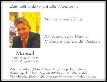 Todesanzeige von Manuel Rostock von Rheinische Post