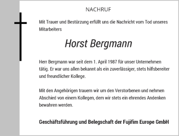Todesanzeige von Horst Bergmann von Rheinische Post