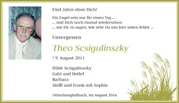 Todesanzeige von Theo Scsigulinszky von Rheinische Post