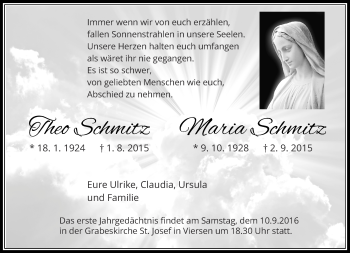 Todesanzeige von Theo und Maria Schmitz von Rheinische Post