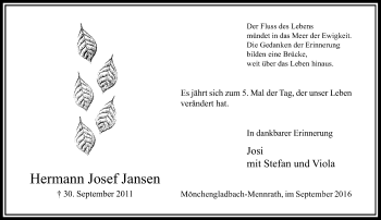 Todesanzeige von Hermann Josef Jansen von Rheinische Post