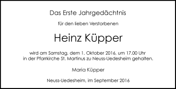 Todesanzeige von Heinz Küpper von Rheinische Post