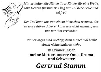 Todesanzeige von Gertrud  Stamm von Rheinische Post