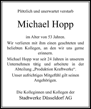 Todesanzeige von Michael Hopp von Rheinische Post
