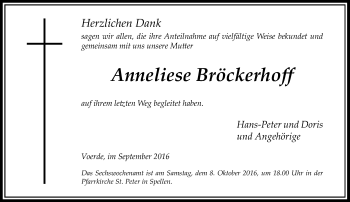Todesanzeige von Anneliese Bröckerhoff von Rheinische Post