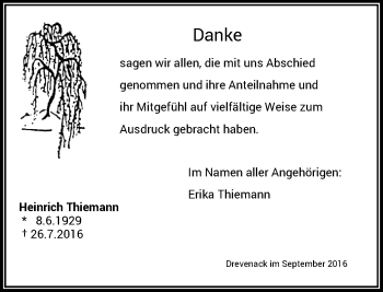Todesanzeige von Heinrich Thiemann von Rheinische Post