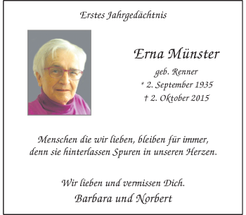 Todesanzeige von Erna Münster von Rheinische Post