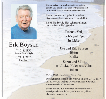 Todesanzeige von Erk Boysen von Rheinische Post