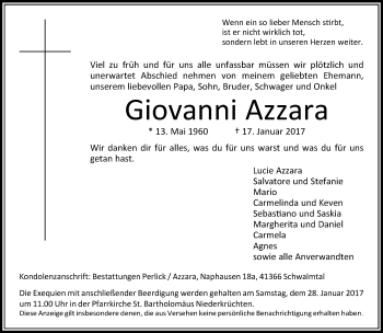 Todesanzeige von Giovanni Azzara von Rheinische Post