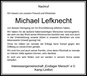 Todesanzeige von Michael Lefknecht von Rheinische Post