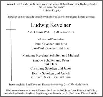 Todesanzeige von Ludwig Kevelaer von Rheinische Post