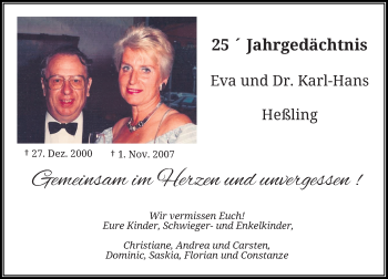 Todesanzeige von Eva und Karl-Hans Heßling von Rheinische Post