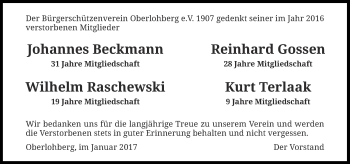 Todesanzeige von In Gedenken Bürgerschützenverein Oberlohberg e.V. 1907 von Rheinische Post