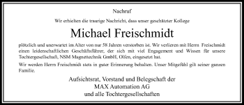 Todesanzeige von Michael Freischmidt von Rheinische Post