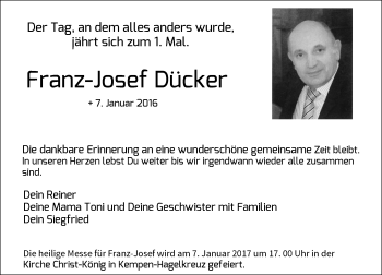 Todesanzeige von Franz-Josef Dücker von Rheinische Post