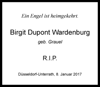 Todesanzeige von Birgit Dupont Wardenburg von Rheinische Post