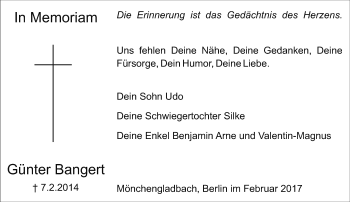 Todesanzeige von Günter Bangert von Rheinische Post