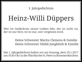 Todesanzeige von Heinz-Willi Düppers von Rheinische Post
