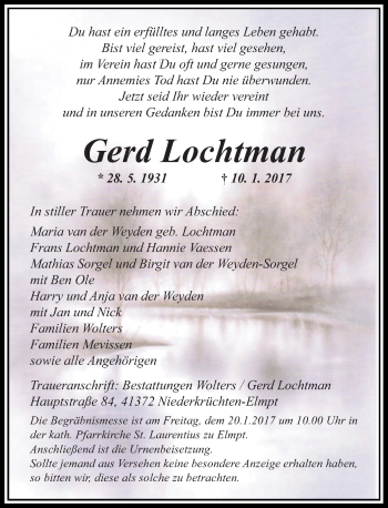 Todesanzeige von Gerd Lochtman von Rheinische Post