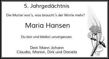 Todesanzeige von Maria Hansen von Rheinische Post