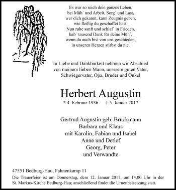Todesanzeige von Herbert Augustin von Rheinische Post
