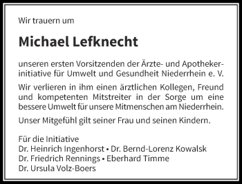 Todesanzeige von Michael Lefknecht von Rheinische Post