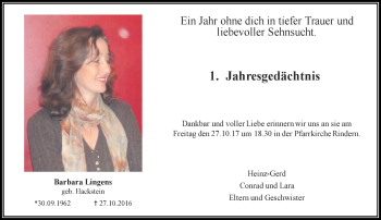 Todesanzeige von Barbara Lingens von Rheinische Post