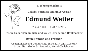 Todesanzeige von Edmund Wetter von Rheinische Post