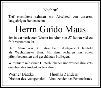 Todesanzeige von Guido Maus von Rheinische Post