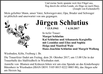 Todesanzeige von Jürgen Schlutius von Rheinische Post