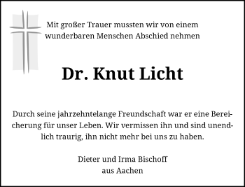 Todesanzeige von Knut Licht von Rheinische Post