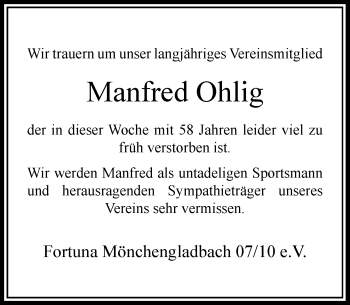 Todesanzeige von Manfred Ohlig von Rheinische Post