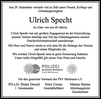 Todesanzeige von Ulrich Specht von Rheinische Post