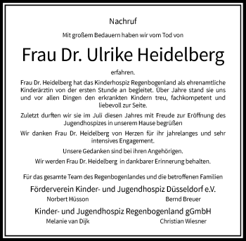 Todesanzeige von Ulrike Heidelberg von Rheinische Post