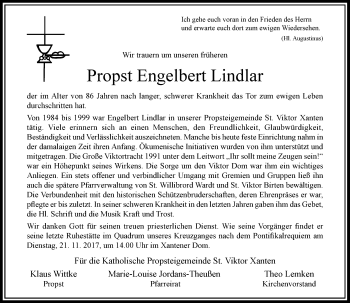 Todesanzeige von Engelbert Lindlar von Rheinische Post
