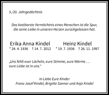 Todesanzeige von Erika Anna und Heinz Kindel von Rheinische Post